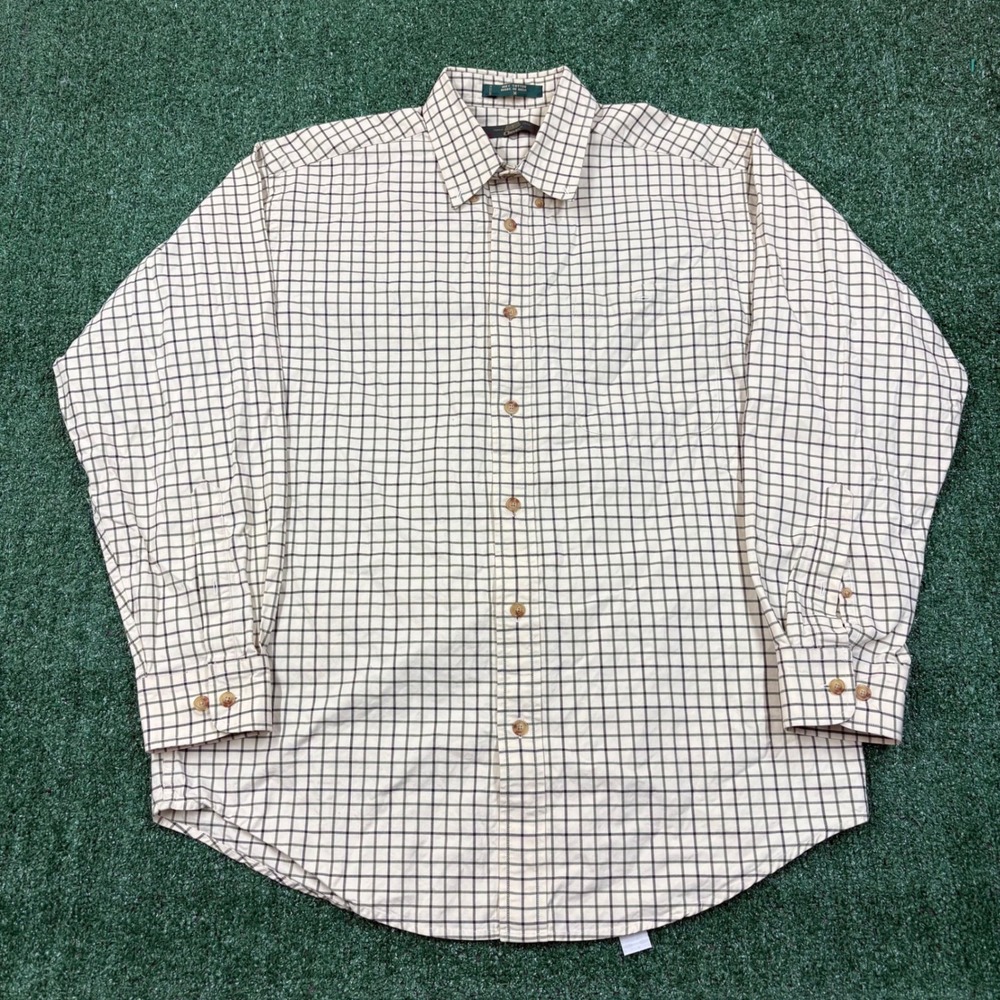 Vintage Orvis Tattersall Plaid Button Down Shirt Mens Medium Long Sleeve Cotton